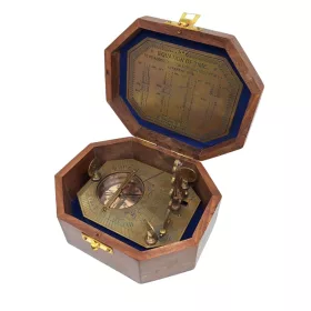   Busolă Giftdeco CSDF337, alamă și lemn, 11,5 x 8,8 x 9,0 cm, stil retro, nautic
