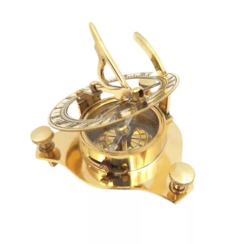 Busolă Giftdeco SUN023F, alamă și piele, diametru 7,5 cm, stil retro, vintage, colonial