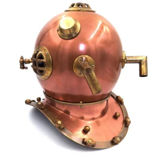 Cască de scafandru decorativa Giftdeco NI1431, aluminiu și cupru, înălțime 45 cm, stil vintage, nautic, industrial