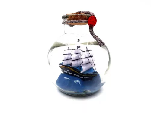 Corabie decorativa in sticla Giftdeco MA2004, 10 x 10 x 11 cm, stil nautic
