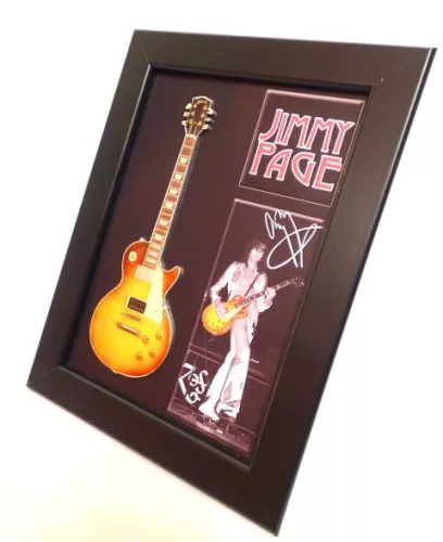 Miniatură chitara Indomini FMG-012, Jimmy Page in frame, oțel și lemn, 1,3cm x 16cm x 21,4cm
