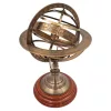 Astrolab sferic decorativ Giftdeco NC1913, sferă armilară din alamă și lemn, 28 cm