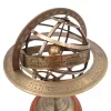 Astrolab sferic decorativ Giftdeco NC1913, sferă armilară din alamă și lemn, 28 cm