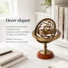 Astrolab sferic decorativ Giftdeco NC1913, sferă armilară din alamă și lemn, 28 cm
