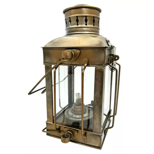 Lampă decorativă Giftdeco LT608 tip felinar marin, oțel și sticlă, 24 cm, finisaj alamă antichizată