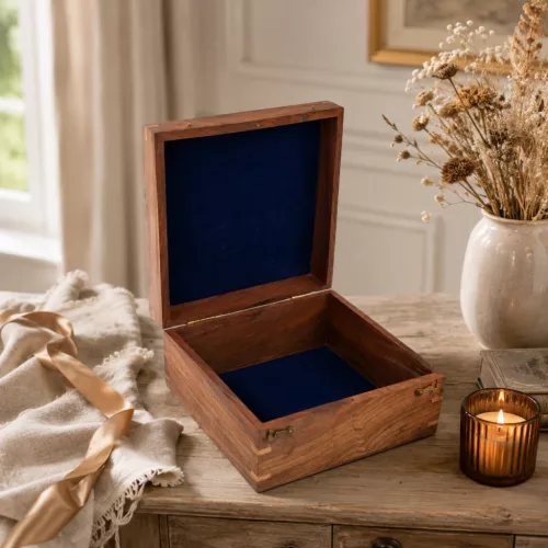 Cutie cadou elegantă din lemn Giftdeco NSHBOX cu interior bleumarin