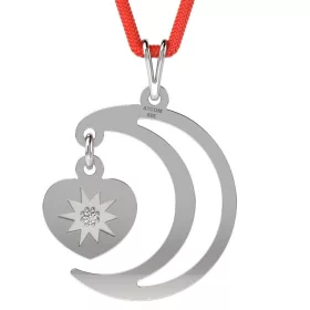   Ασημένιο μενταγιόν με κόκκινο κορδόνι Μοντέλο φεγγάρι και καρδιά