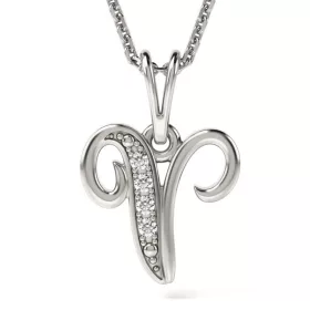   Ασημένιο κολιέ με αρχικό μενταγιόν V