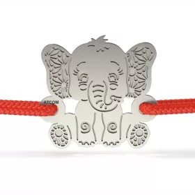   Ασημένιο βραχιόλι με κορδόνι μοντέλο Elephant