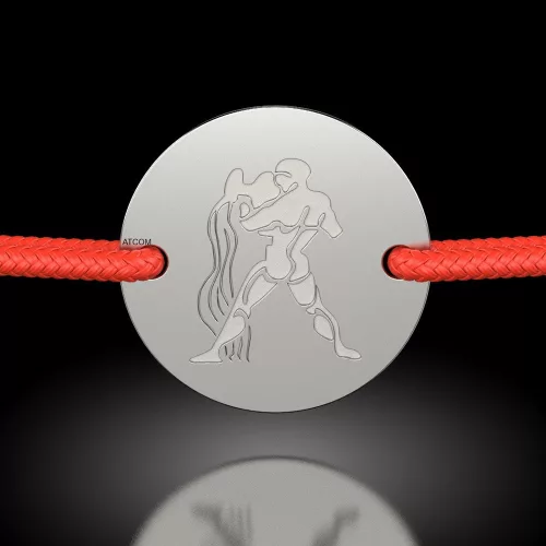 Ασημένιο βραχιόλι με κόκκινο κορδόνι μοντέλο Aquarius1