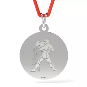   Ζώδιο Υδροχόος ασημένιο μενταγιόν με κορδόνι