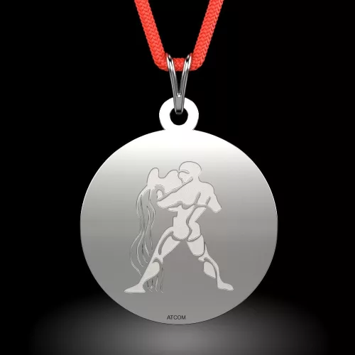 Ζώδιο Υδροχόος ασημένιο μενταγιόν με κορδόνι