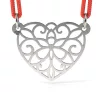 Ασημένιο μενταγιόν με κορδόνι με δαντελωτό σχέδιο καρδιάς