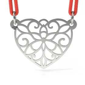   Ασημένιο μενταγιόν με κορδόνι με δαντελωτό σχέδιο καρδιάς
