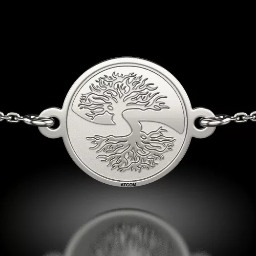 Βραχιόλι με ασημένια αλυσίδα μοντέλο Yin and Yang Tree of Life