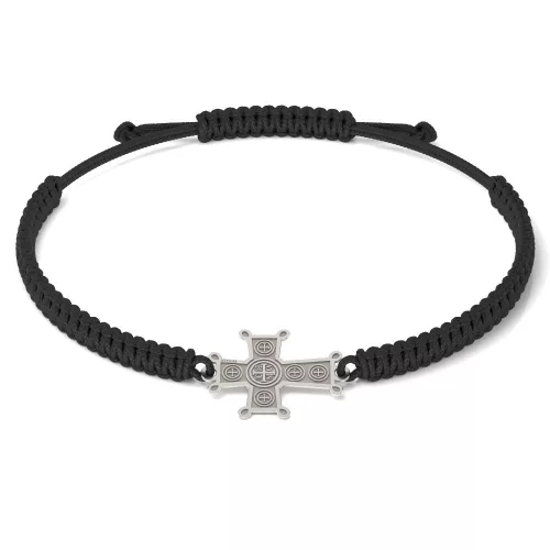 Ασημένιο βραχιόλι με πλεκτό κορδόνι Ορθόδοξο μοντέλο 05