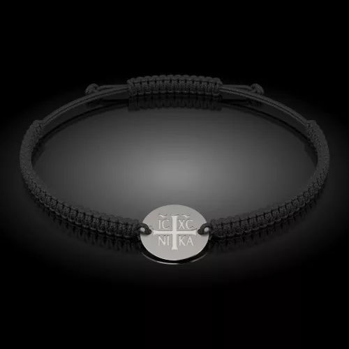 Ασημένιο βραχιόλι με πλεγμένο κορδόνι Ορθόδοξο μοντέλο 15