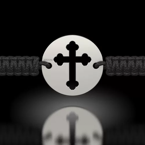 Ασημένιο βραχιόλι με κορδόνι Ορθόδοξο μοντέλο 06