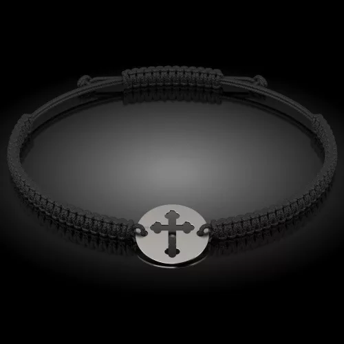Ασημένιο βραχιόλι με κορδόνι Ορθόδοξο μοντέλο 06