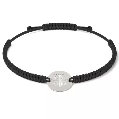 Ασημένιο βραχιόλι με κορδόνι Ορθόδοξο μοντέλο 14