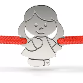   Ασημένιο βραχιόλι με κόκκινο κορδόνι μοντέλο Κορίτσι με κοτσιδάκια