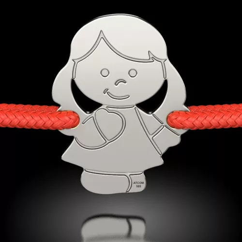 Ασημένιο βραχιόλι με κόκκινο κορδόνι μοντέλο Κορίτσι με κοτσιδάκια