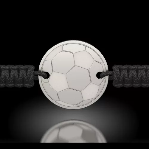 Ασημένιο βραχιόλι με μαύρο κορδόνι μοντέλο μπάλα ποδοσφαίρου