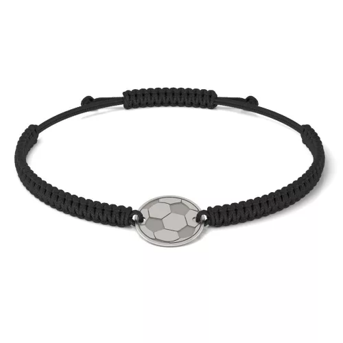 Ασημένιο βραχιόλι με μαύρο κορδόνι μοντέλο μπάλα ποδοσφαίρου