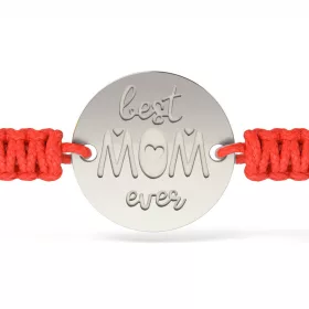   Ασημένιο βραχιόλι με κόκκινο πλεκτό κορδόνι, μοντέλο Best Mom