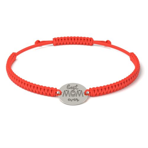 Ασημένιο βραχιόλι με κόκκινο πλεκτό κορδόνι, μοντέλο Best Mom