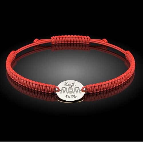 Ασημένιο βραχιόλι με κόκκινο πλεκτό κορδόνι, μοντέλο Best Mom