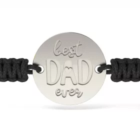   Ασημένιο βραχιόλι με μαύρο πλεκτό κορδόνι, μοντέλο Best Dad
