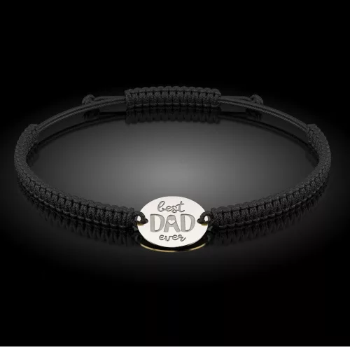 Ασημένιο βραχιόλι με μαύρο πλεκτό κορδόνι, μοντέλο Best Dad
