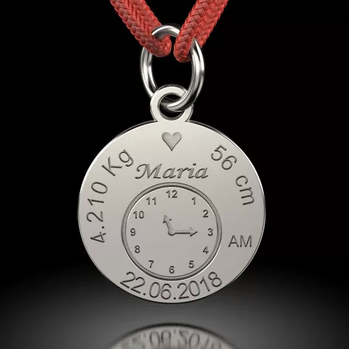 Ασημένιο μενταγιόν με κορδόνι μοντέλο Ρολόι γενεθλίων