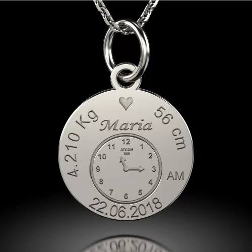 Ρολόι γενεθλίων μοντέλο ασημένια μενταγιόν αλυσίδα