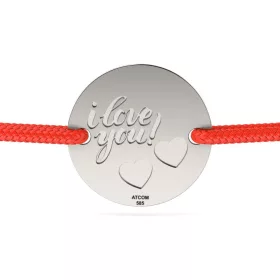   Ασημένιο βραχιόλι με κορδόνι μοντέλο I love You with hearts