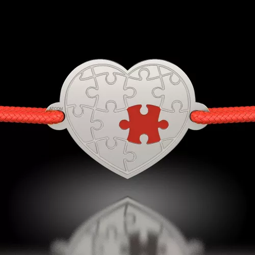 Ασημένιο βραχιόλι με κορδόνι μοντέλου παζλ