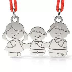   Ασημένιο μενταγιόν με κορδόνι μοντέλο Mother Father and Boy