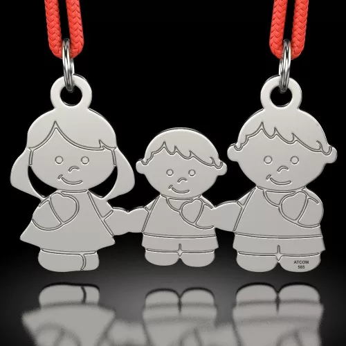 Ασημένιο μενταγιόν με κορδόνι μοντέλο Mother Father and Boy