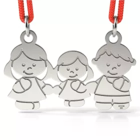   Ασημένιο μενταγιόν με κορδόνι μοντέλο Mother Father and Daughter