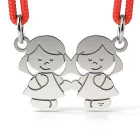   Ασημένιο μενταγιόν με κορδόνι μοντέλο Girls sisters