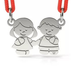   Ασημένιο μενταγιόν με κορδόνι μοντέλο Κορίτσι και αγόρι