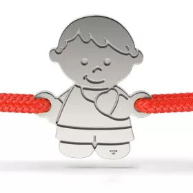   Ασημένιο βραχιόλι με κόκκινο κορδόνι χαραγμένο μοντέλο Boy