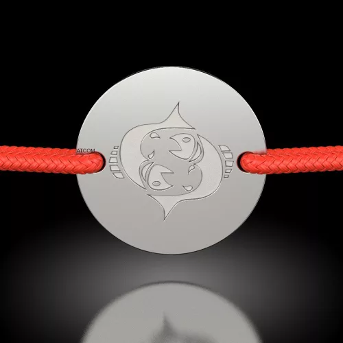 Ασημένιο βραχιόλι με κόκκινο κορδόνι μοντέλο Ιχθύς