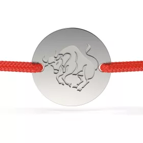   Ασημένιο βραχιόλι με κόκκινο κορδόνι μοντέλο Taurus