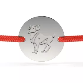   Ασημένιο βραχιόλι με κόκκινο κορδόνι μοντέλο Κριός1