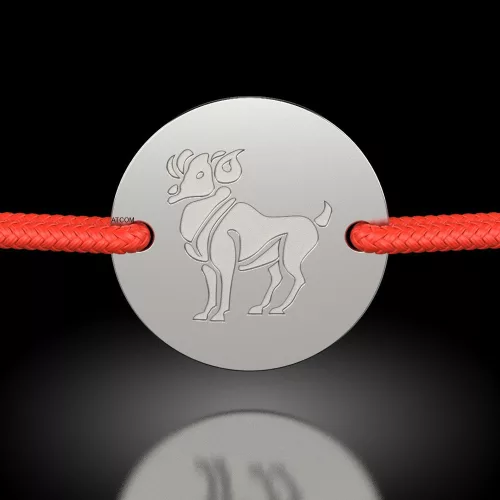 Ασημένιο βραχιόλι με κόκκινο κορδόνι μοντέλο Κριός1