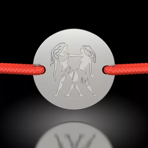 Ασημένιο βραχιόλι με κόκκινο κορδόνι μοντέλο Gemini