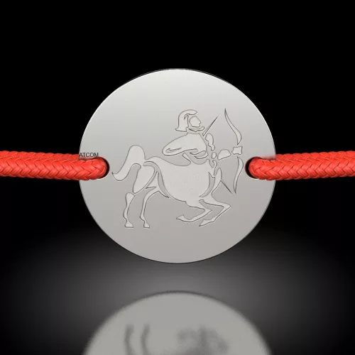 Ασημένιο βραχιόλι με κόκκινο κορδόνι μοντέλο Τοξότης