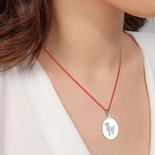 Κριός ασημένιο κορδόνι μενταγιόν